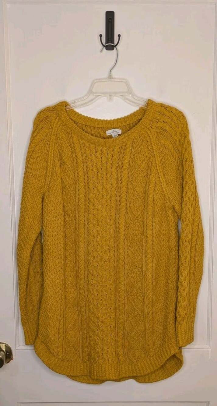 LL Bean Sz Large Women's Signature Cotton Fisherman Tunic Sweater Mustard